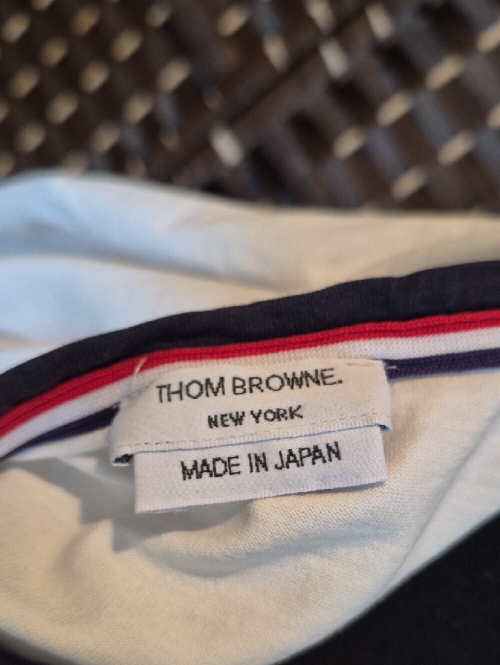 Thom Browne White Short-Sleeve Ringer Tee with Navy Trim - Picture 2 of 9